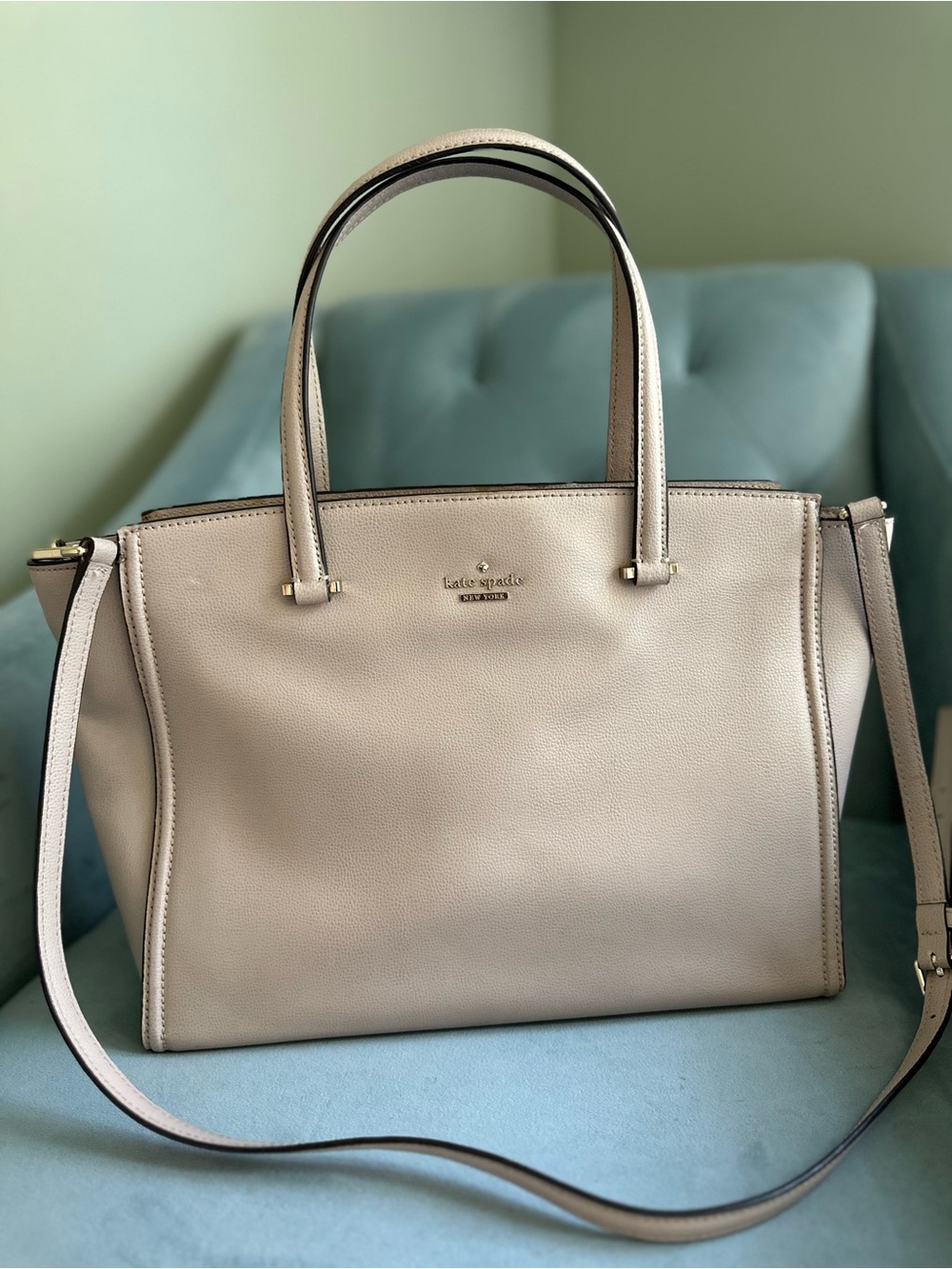 kate spade Neutral Pebbled Leather Tote in Light Beige